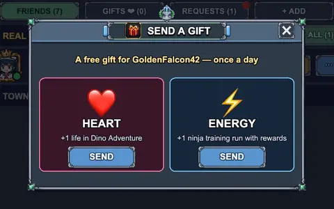 Sending a friend a free gift: a heart or energy