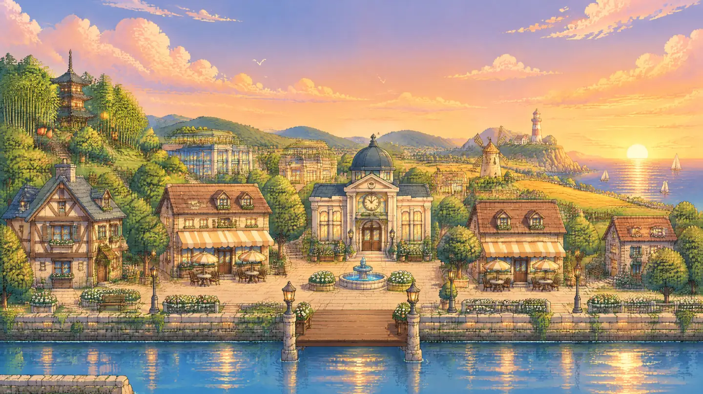 The Townoz island town at golden hour